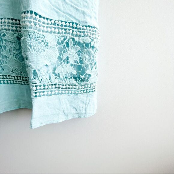 ASTR The Label Dress Floral Crochet Border Tiffany Blue Mini Women's M Lined - Picture 3 of 9